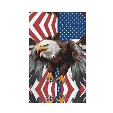 Imagem de XLLingL Eagle with USA Flag Print Waffle Toalhas de cozinha, panos de prato de microfibra, para decoração e limpeza de cozinha - 1 peça