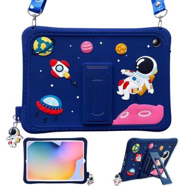 Imagem de YeaQuelior Capa infantil para Samsung Galaxy Tab A8 10,5 polegadas 2021 (SM-X200/X205/X207), capa protetora à prova de choque com desenho de silicone fofo com alça de ombro dobrável