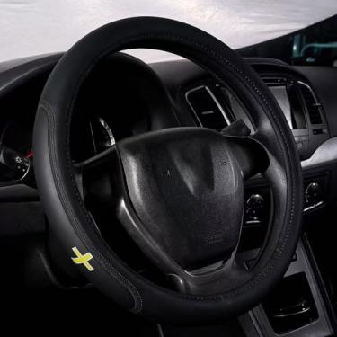 Imagem de Capa de volante de couro com cruz amarela Jesus adequada para Chevy de microfibra de 38 cm - macia, respirável e de silicone antiderrapante para volante automático