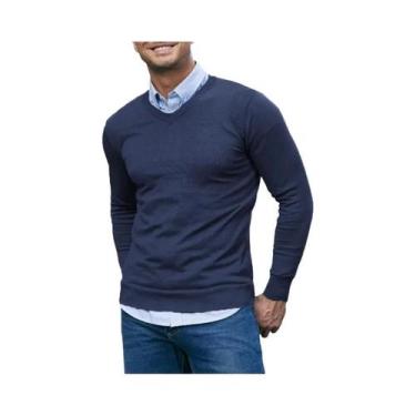 Imagem de Suéter Masculino Slim Fit De Tricô Com Decote Em V, Leve, Respirável, 