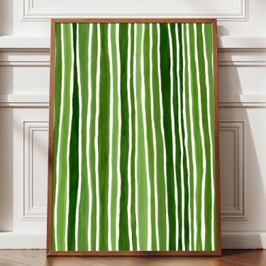 Imagem de Arte Boho Verde e Bege, Impressões Geométricas, Modernas de Meados do Século, Pinturas Estéticas Minimalistas, Linha Abstrata, Arte de Parede, Imagens Verdes e Brancas, Pôster Listrado para Quarto