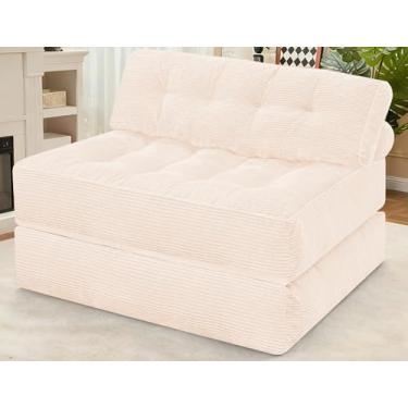 Imagem de HABUTWAY Sofá-cama dobrável, sofá de chão dobrável com almofada dupla e alça, cama de cadeira conversível com suporte traseiro para sala de estar, quarto, apartamento, escritório, bege, completo