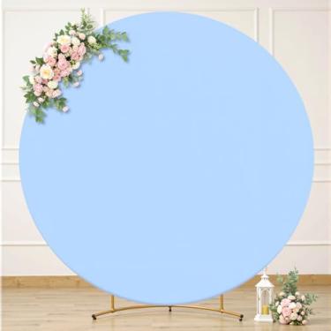 Imagem de Capa de fundo redonda azul bebê de 1,8 m com balão e arco redondo para casamento capas de arco redondo elastano elástico chá de panela, chá de bebê, festa de aniversário, ação de graças, cenário de