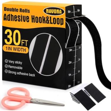 Imagem de Tiras de gancho e laço de 30 pés x 2,5 cm com adesivo, rolos duplos de fita autoadesiva resistente com suporte, fita autoadesiva de nylon para escritório em casa, escola e artesanato