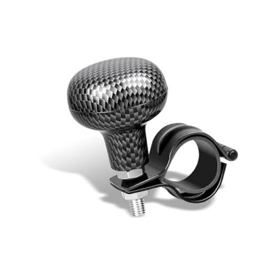 Imagem de Zeathery Bola de reforço de volante com padrão de fibra de carbono, liga de plástico com uma mão, impulsionador de direção ajustável, acessório de afinação auxiliar, adequado para a maioria dos carros