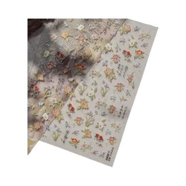 Imagem de Adesivo De Unha Floral Preto E Branco Semi-Transparente Com Flores Em 