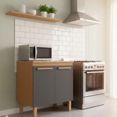 Imagem de Balcão Cozinha Gabinete 2 Portas 80cm Móvel MDP 12mm Armário Cor:FREIJ