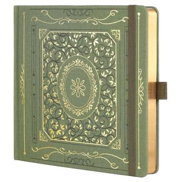 Imagem de TIEFOSSI Diário pontilhado, caderno de grade de pontos para mulheres e homens, diário de couro PU de capa dura, papel grosso de 160 g/m², 160 páginas numeradas com bordas douradas, diário quadrado de