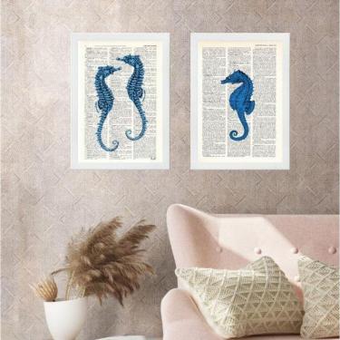 Imagem de Kit 2 Quadros Casa De Praia Cavalos Marinhos 45X34Cm - Vidro