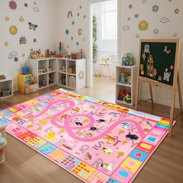 Imagem de Tapetes infantis para quarto de crianças, tapete educacional ABC para sala de aula, tapete antiderrapante lavável para sala de jogos para meninos e meninas, tapete de brincar de estrada de zoológico