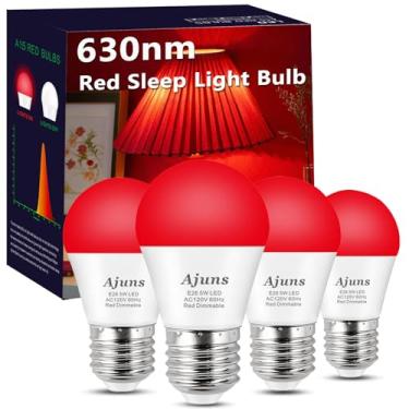 Imagem de Ajuns Lâmpada LED vermelha para dormir, regulável, lâmpada 100% azul com bloqueio de luz 630 nm, lâmpadas vermelhas promotoras de melatonina, lâmpadas A15 5W base E26 para quarto, berçário, 4 pacotes
