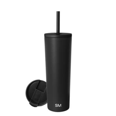 Imagem de Simple Modern Copo isolado com tampa e canudo | Copo de café gelado reutilizável, aço inoxidável, caneca de viagem | Coleção Clássica | 800 ml | Preto meia-noite