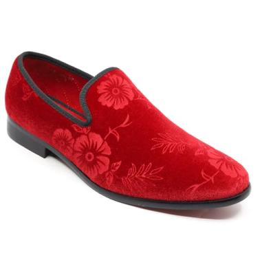 Imagem de Mocassim masculino fashion floral smoking sem cadarço SM-69, Vermelho, 39