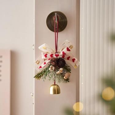 Imagem de Enfeite de Natal elegante com sinos dourados e plantas verdes - um acessório durável adequado para decorar árvores, portas e paredes (branco)