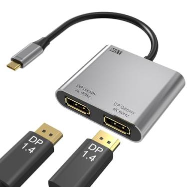 Imagem de Adaptador USB C para DisplayPort duplo, divisor de porta de exibição 4K a 60Hz para monitores duplos, conversor de monitor duplo tipo C para DP compatível com Dell XPS 13 15, Lenovo Yoga, Sumsung