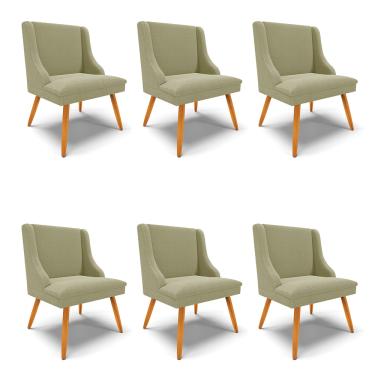 Imagem de Cadeira Sala de Jantar Pé Palito Castanho Kit 6 Liz Bouclê Pistache D03 - D'Rossi