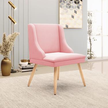 Imagem de Kit 08 Cadeiras de Jantar Liz Suede Rosa Bebê Pés Palito Natural D03 - D'Rossi