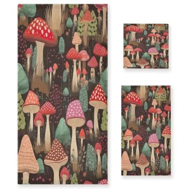Imagem de xigua Conjunto de toalhas de banheiro com padrão de cogumelos absorvente macio 3 peças toalha de banho toalha de mão toalhas decorativas para banheiro, academia, hotel, praia, piscina