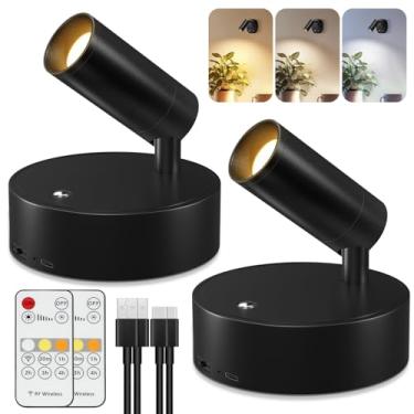 Imagem de Kimjo Spot Lights Indoor, 4000mAh Bateria Recarregável Refletor LED Interior com Controle Remoto, Luzes de Imagem Sem Fio com Temporizador Regulável, Uplighting para Plantas, Exibição de Arte de