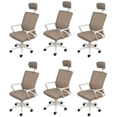 Imagem de Kit 6 Cadeiras para Escritório Presidente Lyon Alta em Tela Mesh Bege