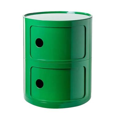 Imagem de Mesa de cabeceira redonda com gaveta e portas deslizantes – pequena mesa de cabeceira para sala de estar, quartos, banheiro, armário de mesa redonda estreito para organização de armazenamento