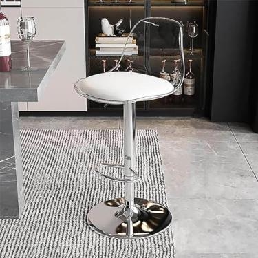 Imagem de Banquetas giratórias de acrílico ajustáveis em altura com encosto transparente – Cadeiras modernas de bar de cozinha com estofamento de couro sintético e apoio para os pés para sala de jantar, pub