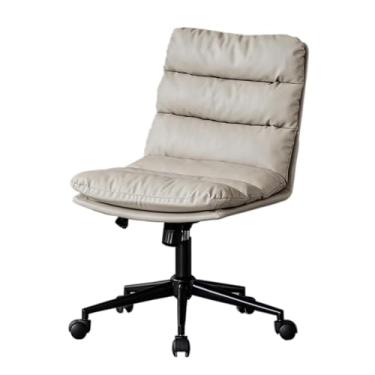 Imagem de Cadeira de escritório ergonômica giratória sem braços de couro azul com rodas – Cadeira estofada de altura ajustável para trabalho confortável no computador