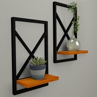 Imagem de Prateleira Industrial para Parede em Madeira com Estrutura Estilo Quadro | Prateleira Decorativa para Sala, Cozinha e Banheiro(2,CINZA 23 X 37 CM)