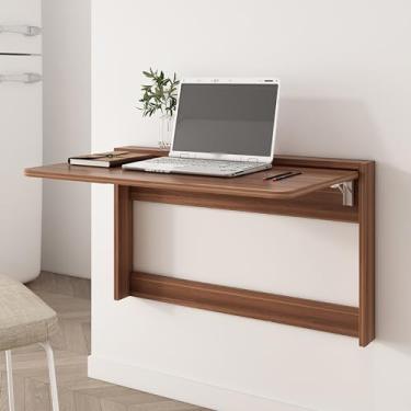 Imagem de Mesa dobrável de parede, mesa de madeira para cozinha e jantar, mesa flutuante que economiza espaço para escritório em casa, design moderno e dobrável
