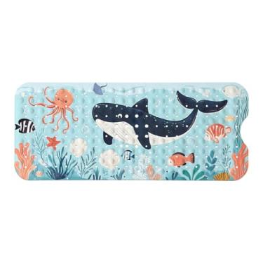 Imagem de Tapete de banheira infantil, tapete de banho antiderrapante com desenho animado para crianças e crianças, tapete de segurança antiderrapante de baleia azul com ventosas fortes, tapete de banho macio
