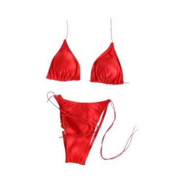 Imagem de Conjunto De Biquíni Sexy Com Estampa E Tiras Para Mulheres, Micro Triâ