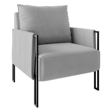 Imagem de Poltrona Virgínia Veludo Cinza Base de Ferro Preto - D'Rossi - DRossi