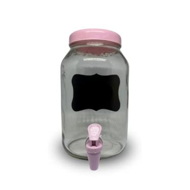 Imagem de Suqueira De Vidro Unica Capacidade. 3 Litros De Vidro + Adesivo lousa e giz - Kombucha ou Eventos(ROSA)