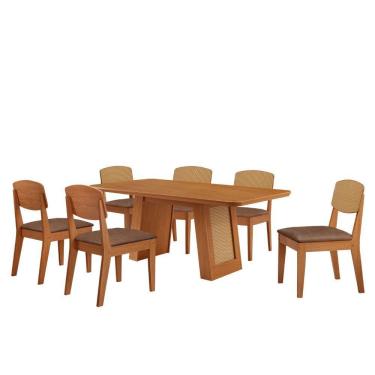 Imagem de Mesa Carolina 180 Tampo Mdf 6 Cadeiras Moderna Mobilia Tork / Naturalle/naturalle/palha