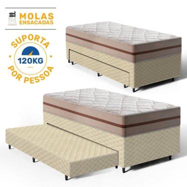Imagem de Cama Box com Colchão de Classic Molas Ensacadas + Auxiliar de Espuma Unique Solteiro 88cm