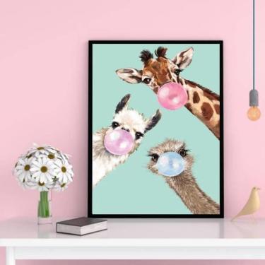 Imagem de Quadro Decorativo Bubble Gum Animals 33X24Cm - Madeira Preta