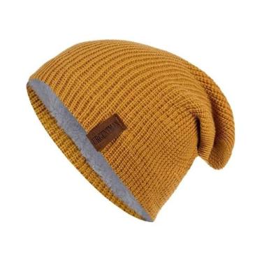 Imagem de Gorro De Inverno Unissex Forrado Com Pelúcia, Tricotado, Quente, Boné 