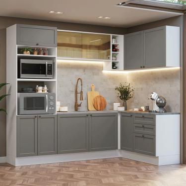 Imagem de Armário De Cozinha Completa De Canto 399 Cm Branco/cinza Vik Madesa 02 Branco/cinza