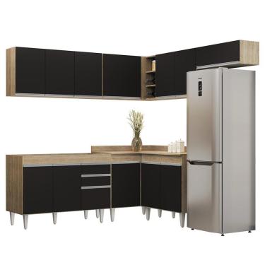 Imagem de Armário De Cozinha Modulado De Canto 7 Peças Cp19 Balcão Sem Tampo Castanho/preto - Lumil