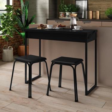 Imagem de Conjunto Mesa Dobrável Com 2 Banquetas Preto Carraro