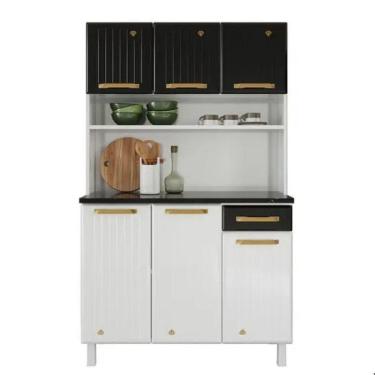 Imagem de Kit Triplo Diamante New Smart 6 Portas 1 Gaveta Telasul Branco Com Preto