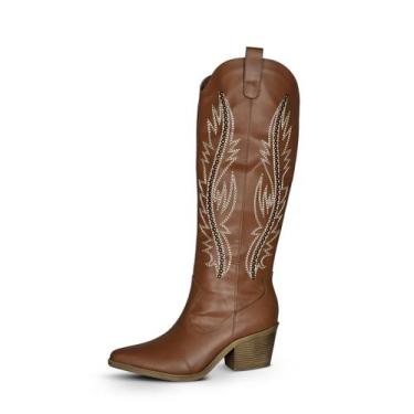 Imagem de Bota Feminina Texana Cano Alto Caramelo Country Couro Cor:CarameloTama