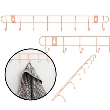 Imagem de Cabideiro De Parede Rose Gold Suporte Aramado 8 Ganchos Organizador Guarda Roupas Toalhas Multiuso Utensilios Domesticos