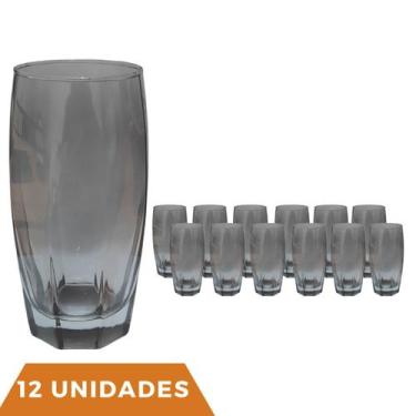 Imagem de Jogo Copos de Vidro 370ml Cinza Florida Agua Suco Vinho 12Un - PRATICA
