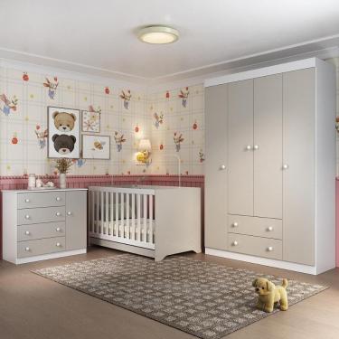 Imagem de Quarto De Bebê Completo Com Berço Americano 3 Em 1 Encanto Multimóveis MP4581 Branco-off White