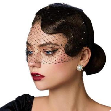 Imagem de Véu Noiva Rosto Voilet Vintage Tule Strass Preto Casamento - - anjo da