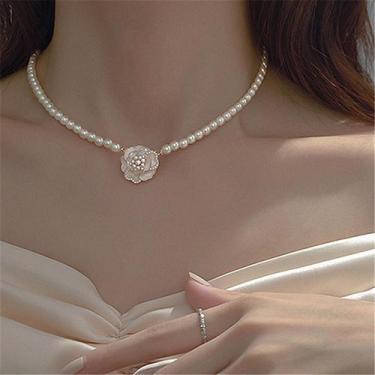 Imagem de Colar Perola Feminino Gargantilha luxo Strass shocker flor - - anjo da
