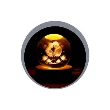 Imagem de Luminária Globo de Vidro Led 3D USB com Base de Madeira 8cm Art House,