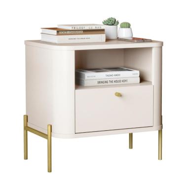 Imagem de Mesa De Cabeceira Para Quarto Com Pém Em Aço 1 Gaveta - Off White Dourado Off White Dou...