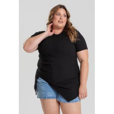Imagem de Blusa Feminina Assimétrica Plus Size Malha Canelada - Serena, Preto, G